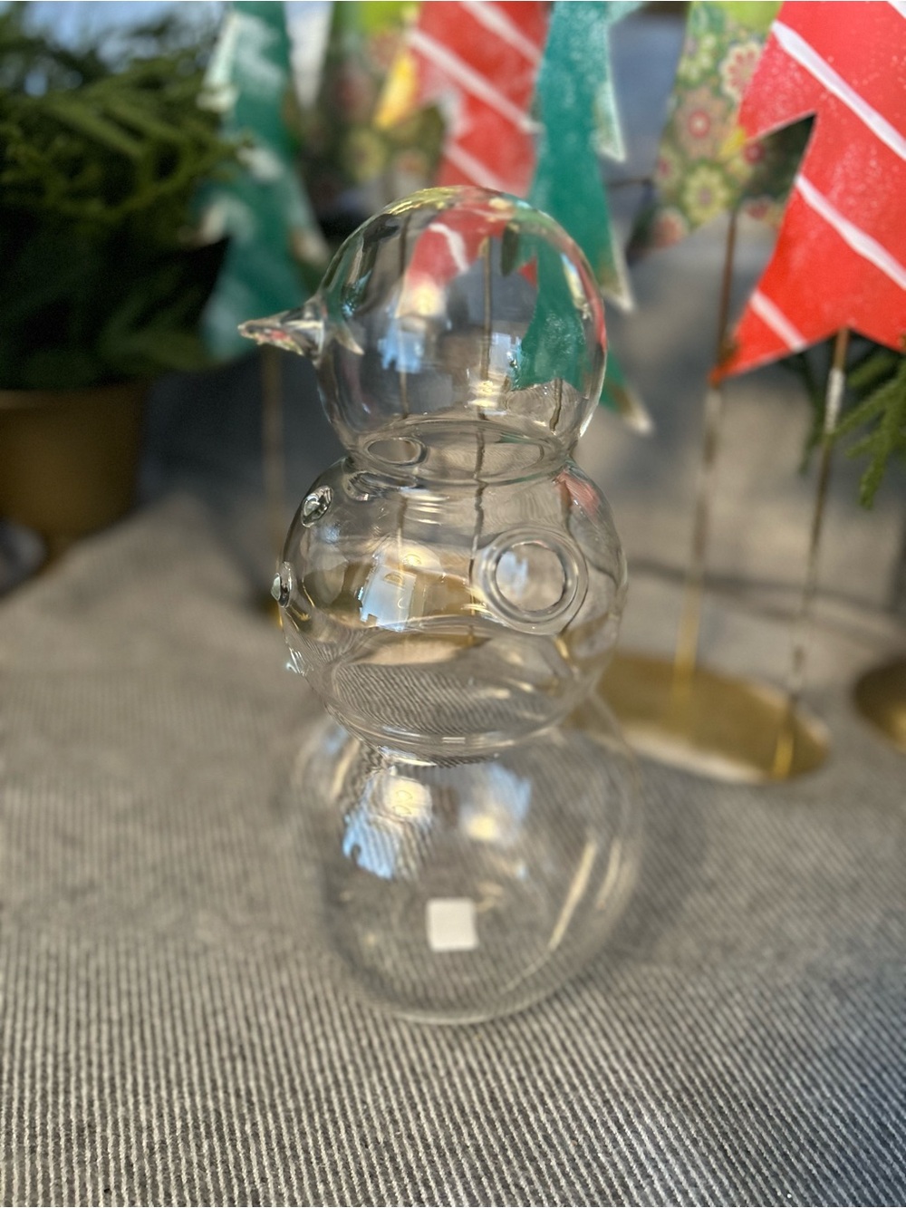 Clear Glass Snowman Figurine by Crate & Barrel *NEW